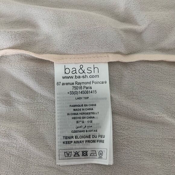 Ba&sh Fani Top wrap  Back Flutter Sleeve Crew Neck Crepe Blouse  Cream, S; M; L - Picture 9 of 12